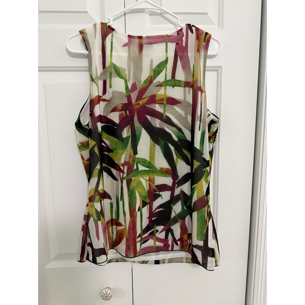 Worthington Women's Bamboo Print Sheer Sleeveless Top Blouse Sz L Summer Shirt - Picture 6 of 7
